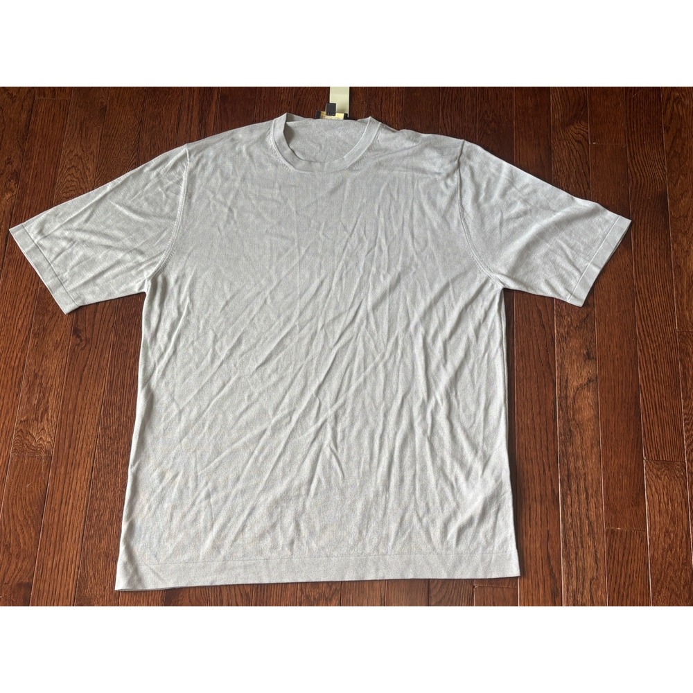 Paul Stuart Mens Silver 100% Silk Knit Short Sleeve Crew Neck Sweater Italy M